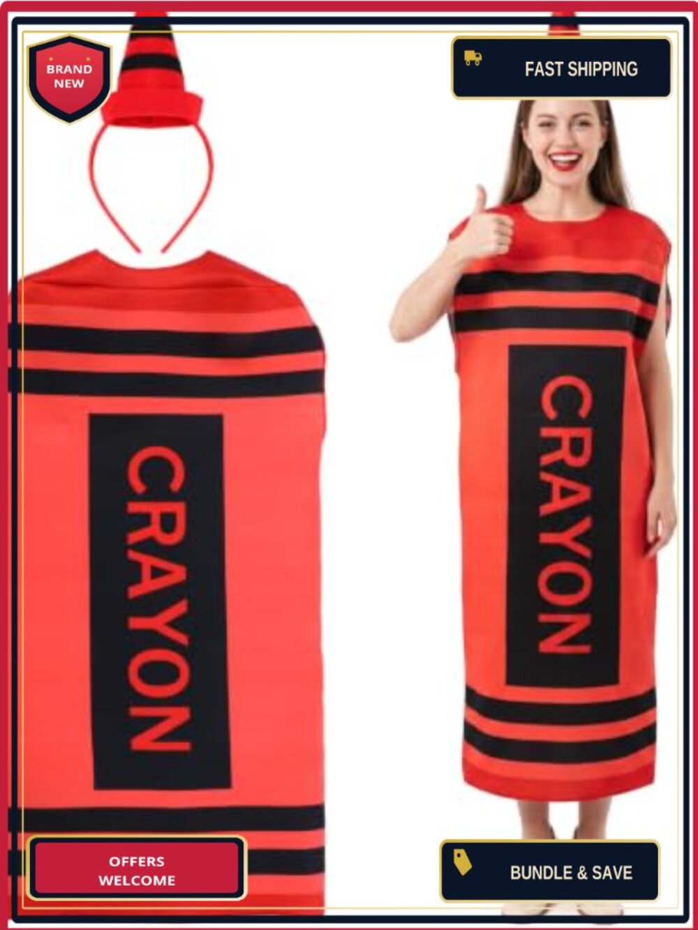 Adult Crayon Costume Set with Cone Headband Halloween Cosplay